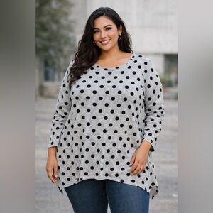 Green Envelope | Long Sleeve Top Polka Dot Heather Stretch | Size 2X